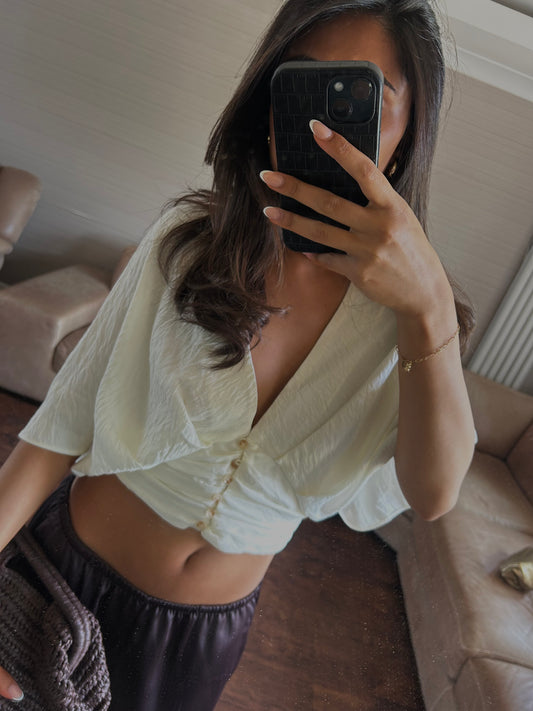 Plunge neck cropped blouse